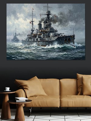 Karizma Tablo Fırtınalı Denizde Dev Savaş Gemisi Dekoratif Kanvas - Mdf Ahşap Tablo