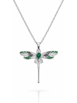 Serelya 316L Çelik Gümüş Renk Yusufçuk (Dragonfly) Model Zirkon Taşlı Kadın Kolye