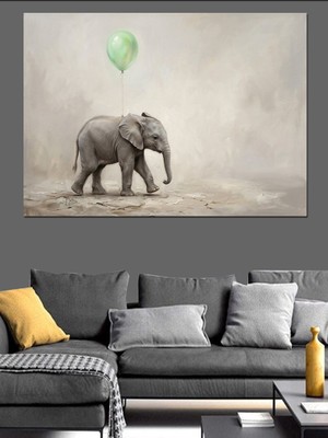 Karizma Tablo Balon Taşıyan Küçük Fil Tablosu Dekoratif Kanvas - Mdf Ahşap Tablo
