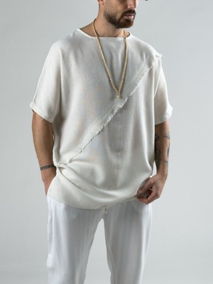 Cocopelli Püsküllü Bej Buldan Kumaş T-Shirt COC3076