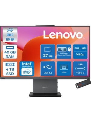 Lenovo Thinkcentre Neo 50A 27 G5 Intel Core I7 13620H 4.9ghz 40GB Ddr5 4tb SSD Freedos Dokunmatik 27" Fhd (1920X1080) IPS 300NITS All In One Bilgisayar TC12SA0013TRF20 +Zetta Flash Bellek