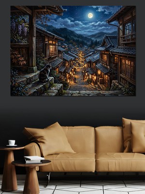 Karizma Tablo Gece Işıklarıyla Aydınlanmış Eski Şehir Dekoratif Kanvas - Mdf Ahşap Tablo