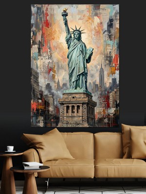 Karizma Tablo Özgürlük Heykeli ve New York Dekoratif Kanvas - Mdf Ahşap Tablo