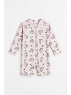 Beniizle Şortlu Desenli Uzun Kollu Kız Bebek Çocuk Yüzücü Mayosu