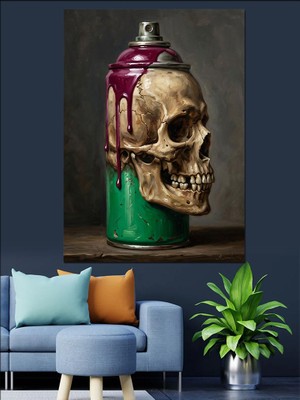 Karizma Tablo Sprey Boyadan Çıkan Mor Kurukafa Dekoratif Kanvas - Mdf Ahşap Tablo