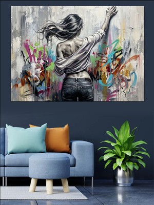 Karizma Tablo Modern Sanat Sıçramalı Kadın Silüeti Dekoratif Kanvas - Mdf Ahşap Tablo