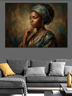 Karizma Tablo Takılarıyla Asil Afrikalı Kadın Portresi Dekoratif Kanvas - Mdf Ahşap Tablo