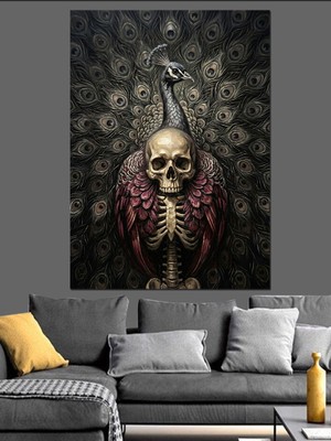 Karizma Tablo Kurukafa Üzerinde Taçlı Tavuskuşu Deseni Dekoratif Kanvas - Mdf Ahşap Tablo