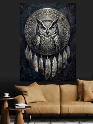 Karizma Tablo Mandala Motifli Bilge Baykuş Portresi Dekoratif Kanvas - Mdf Ahşap Tablo