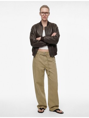 Koton Pamuklu Yüksek Bel Kemerli Geniş Paça Pantolon - Wide Leg Jeans