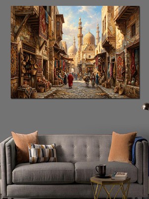 Karizma Tablo Tarihi Çarşı ve Kalabalık Sokak Dekoratif Kanvas - Mdf Ahşap Tablo