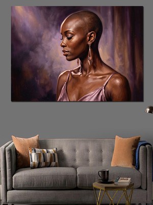Karizma Tablo Egzotik Kadın Portresi ve Mor Işık Dekoratif Kanvas - Mdf Ahşap Tablo