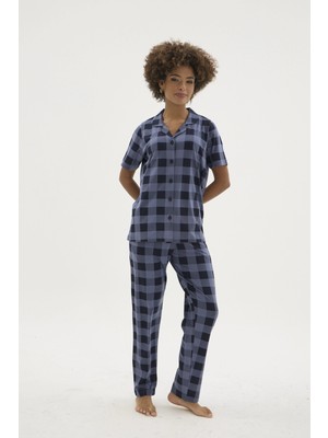 Kocabey KKT-26158K Kadın Apaj Yaka Düğmeli Pijama Takımı