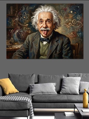 Karizma Tablo Dil Çıkaran Komik Albert Einstein Dekoratif Kanvas - Mdf Ahşap Tablo
