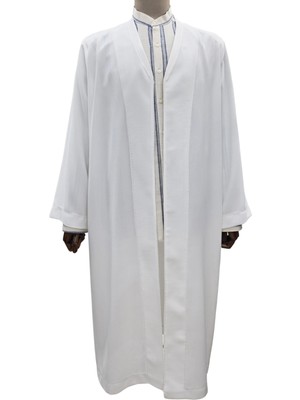 Akıncı Tekstil Petek Kumaş Buhara - Beyaz Puntolu Yaka Cübbe