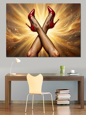 Karizma Tablo Işıklar Içinde Kırmızı Topuklu Ayakkabı Dekoratif Kanvas - Mdf Ahşap Tablo