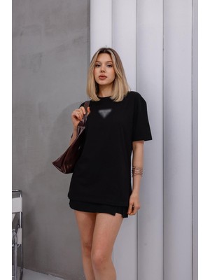 My Lunessa Pra Üçgen Taşlı Siyah T-Shirt