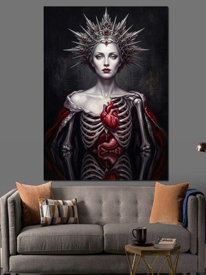 Karizma Tablo Iskelet Vücutlu Mistik Kraliçe Portresi Dekoratif Kanvas - Mdf Ahşap Tablo