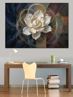 Karizma Tablo Altın Halka Içinde Beyaz Çiçek Dekoratif Kanvas - Mdf Ahşap Tablo