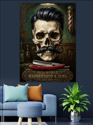 Karizma Tablo Gözlüklü ve Sakallı Hipster Kurukafa Dekoratif Kanvas - Mdf Ahşap Tablo