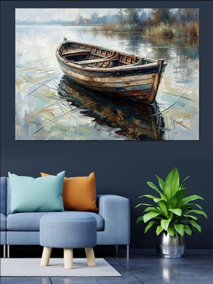 Karizma Tablo Dingin Suda Yalnız Ahşap Sandal Dekoratif Kanvas - Mdf Ahşap Tablo