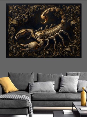 Karizma Tablo Altın Desenli Antik Akrep Sanatı Dekoratif Kanvas - Mdf Ahşap Tablo