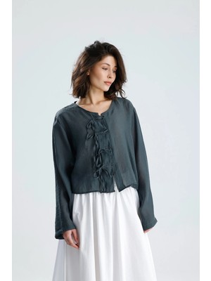 Minaaise Tencel Bağcık Detaylı Bluz Antrasit
