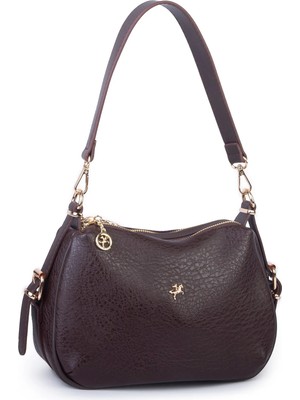Nas Bag Kadın Omuz ve Çapraz Çanta Çok Gözlü Şık Tasarım (28X18 Cm) Kahve Victoria
