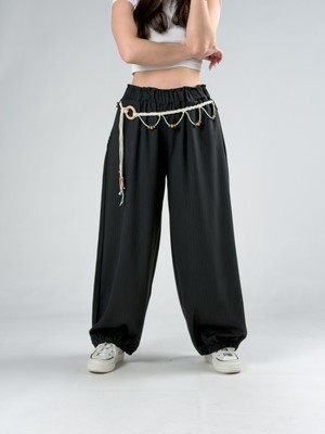 Cocopelli Kemerli Siyah Kadın Baggy Pantolon COC3068