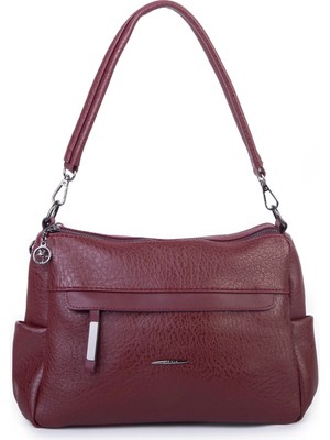 Nas Bag Çok Gözlü Yumuşak ve Hafif Yapılı Çift Askılı Omuz ve Çapraz Çanta ( 30X24 cm ) Bordo Victoria