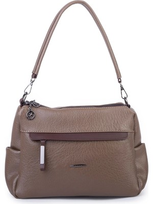 Nas Bag Çok Gözlü Yumuşak ve Hafif Yapılı Çift Askılı Omuz ve Çapraz Çanta ( 30X24 cm ) Vizon Kahve Victoria