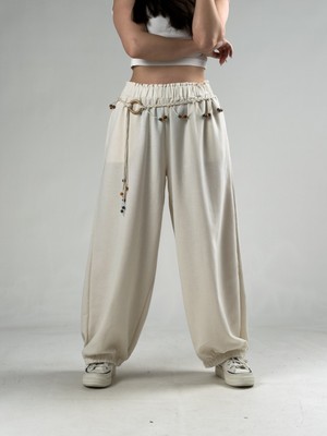 Cocopelli Kemerli Ekru Kadın Baggy Pantolon COC3066