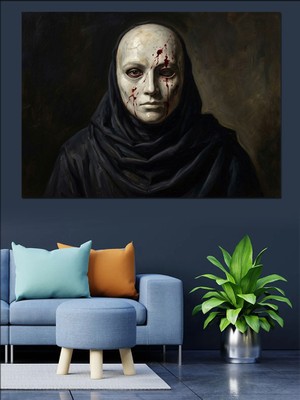 Karizma Tablo Maskeli ve Hüzünlü Kadın Portresi Dekoratif Kanvas - Mdf Ahşap Tablo