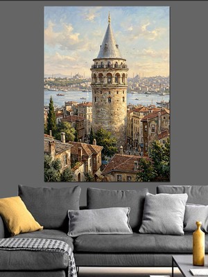 Karizma Tablo Galata Kulesi ve Istanbul Manzarası Dekoratif Kanvas - Mdf Ahşap Tablo