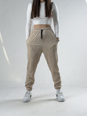 Cocopelli Bürümcük Kumaş Kadın Bej Jogger Pantolon COCK0006