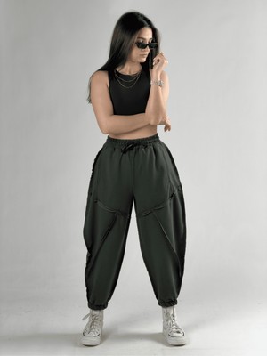 Cocopelli Dikiş Detaylı Yeşil Kadın Jogger Pantolon COC3144