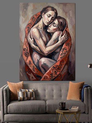 Karizma Tablo Birbirine Sarılan Aşıklar Modern Sanat Dekoratif Kanvas - Mdf Ahşap Tablo