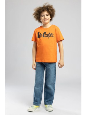 Lee Cooper Londonlogo Erkek Çocuk Basic %100 Pamuk Baskılı Bisiklet Yaka T-Shirt Turuncu