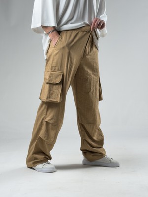 Cocopelli Tasarım Kargo Cepli Paraşüt Kumaş Taba Baggy Pantolon COC3080