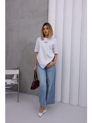 My Lunessa Pra Üçgen Taşlı Beyaz T-Shirt
