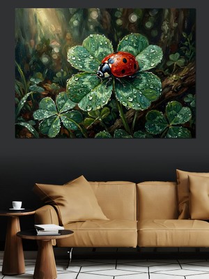 Karizma Tablo Yaprak Üzerinde Şanslı Uğur Böceği Dekoratif Kanvas - Mdf Ahşap Tablo