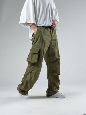 Cocopelli Tasarım Kargo Cepli Paraşüt Kumaş Yeşil Baggy Pantolon COC3081