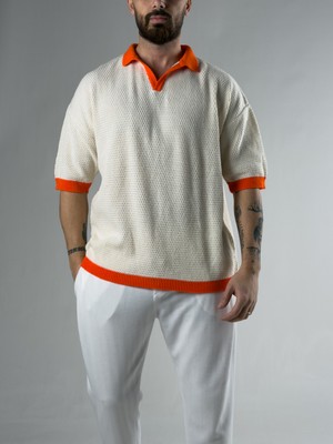 Cocopelli Erkek Turuncu Yaka Detaylı Triko T-Shirt COCK0081