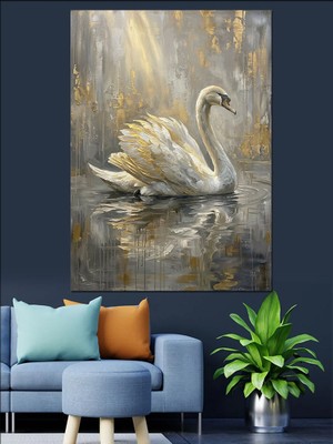 Karizma Tablo Su Üzerinde Süzülen Beyaz Kuğu Dekoratif Kanvas - Mdf Ahşap Tablo