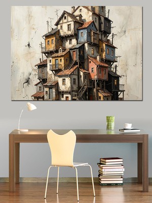 Karizma Tablo Üst Üste Binmiş Karmaşık Evler Dekoratif Kanvas - Mdf Ahşap Tablo