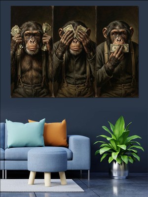 Karizma Tablo Üç Maymun Görseli Klasik Yorum Dekoratif Kanvas - Mdf Ahşap Tablo