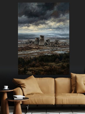 Karizma Tablo Sisli Gökyüzü Altında Sanayi Şehri Dekoratif Kanvas - Mdf Ahşap Tablo