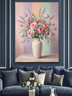 Karizma Tablo Vazo Içinde Pembe Kır Çiçekleri Dekoratif Kanvas - Mdf Ahşap Tablo