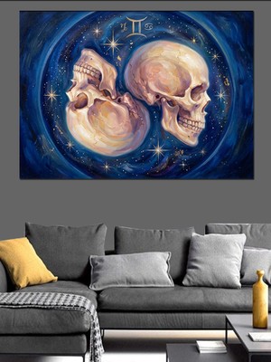 Karizma Tablo Yıldızlı Gökyüzünde Iki Kurukafa Sanatı Dekoratif Kanvas - Mdf Ahşap Tablo