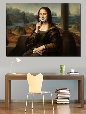 Karizma Tablo Sakız Çiğneyen Modern Mona Lisa Dekoratif Kanvas - Mdf Ahşap Tablo